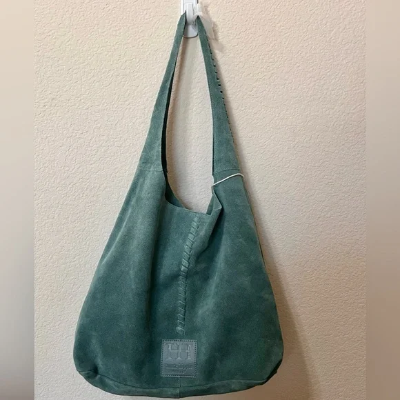 Haute Hippie Stone Teal Suede Hobo Bag - Picture 1 of 10
